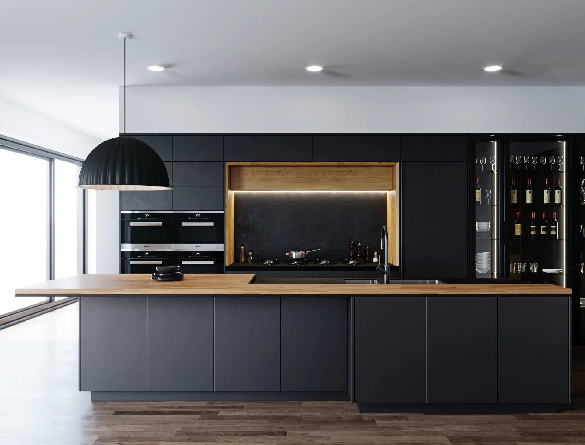 Project: Orchid Hill Manaor kitchen remodel, open wooden shelves